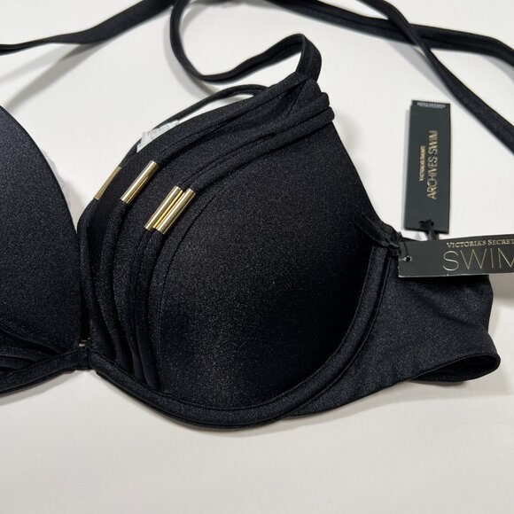 Victoria Secret 36D Push Up Bikini Top Banded Strappy Adds 1 Cup Size Black - Picture 4 of 11
